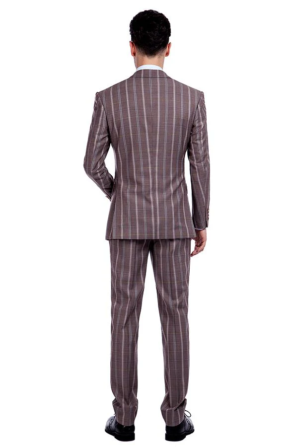 Peak Lapel Plaid Double Breasted Premium Mens Suits with Flap Pocket - Image 3