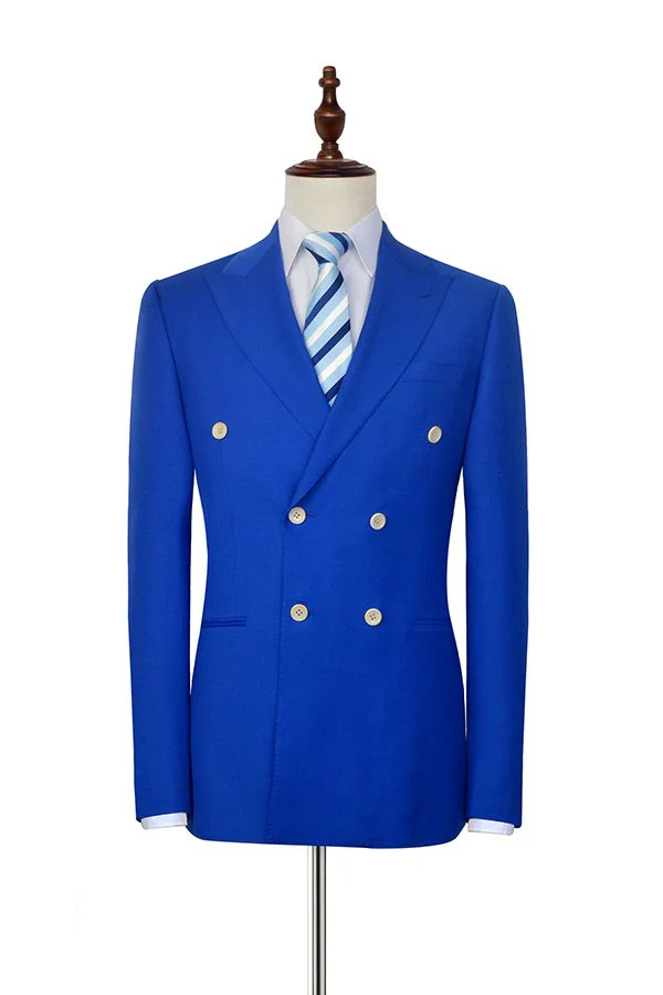 Peak Lapel Royal Blue Double Breasted Mens Suits Six Buttons Custom design Leisure Suits - Image 3