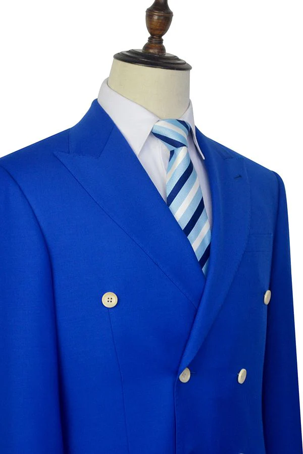 Peak Lapel Royal Blue Double Breasted Mens Suits Six Buttons Custom design Leisure Suits - Image 4