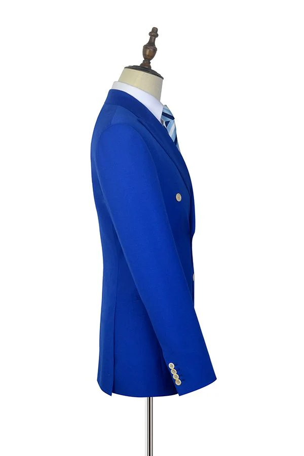 Peak Lapel Royal Blue Double Breasted Mens Suits Six Buttons Custom design Leisure Suits - Image 5