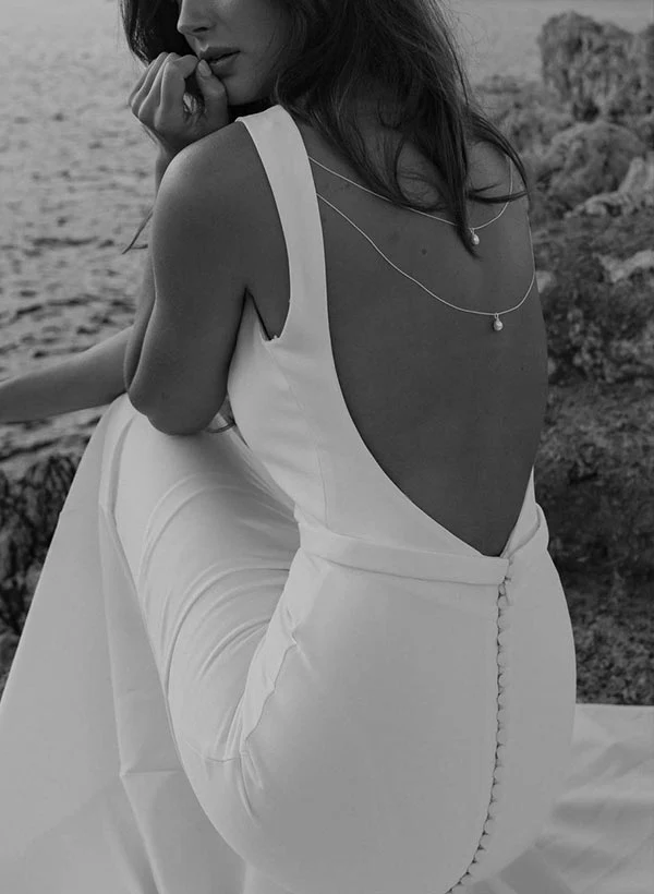 Pearl Wedding Dress Minimalistic Open Back - Image 3