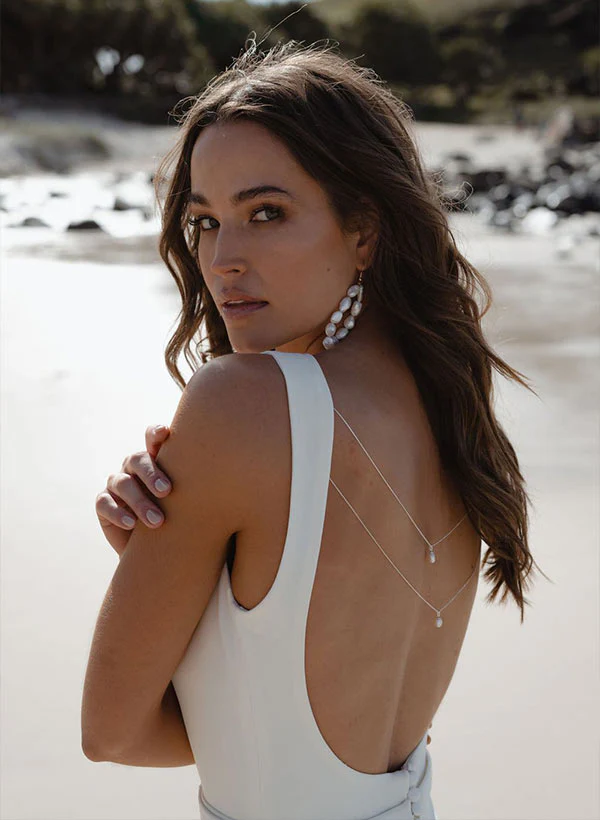 Pearl Wedding Dress Minimalistic Open Back - Image 6