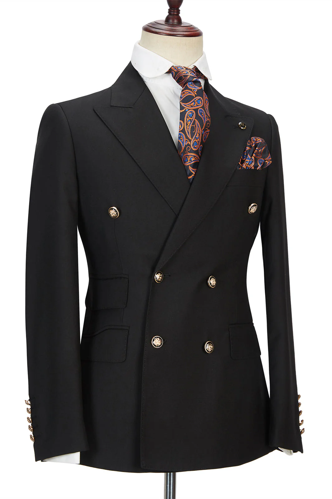 Black Double Breasted Men's Formal Suit with Peak Lapel - Image 3