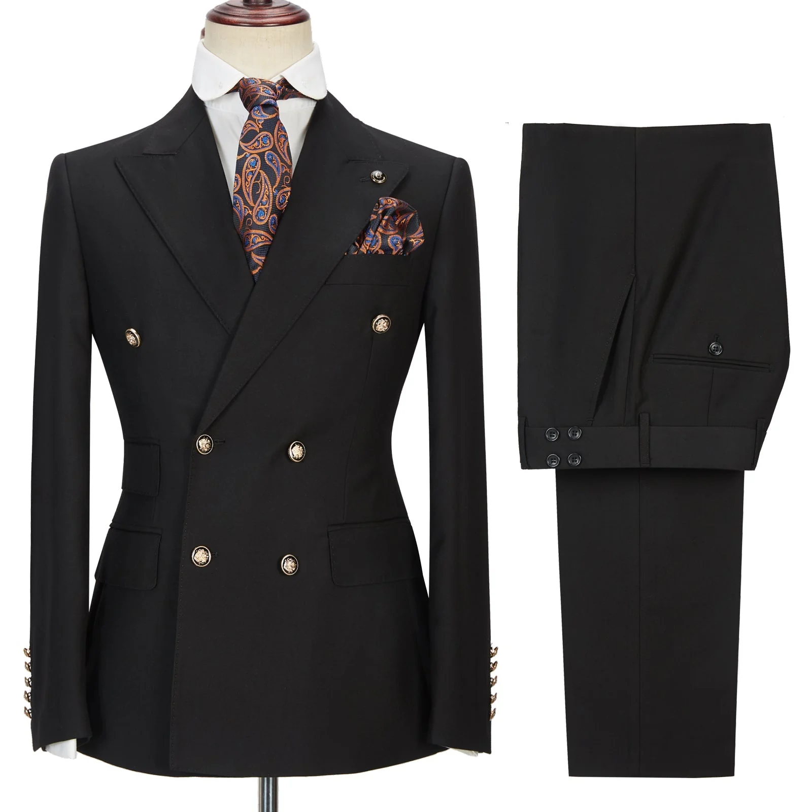 Black Double Breasted Men's Formal Suit with Peak Lapel - Image 4