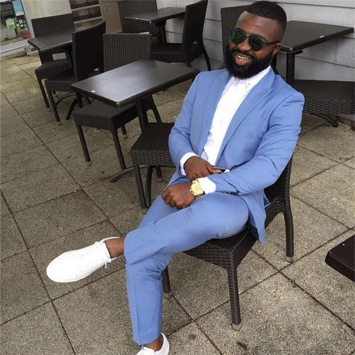 Classy Blue Peaked Lapel Slim Fit Bespoke Men Suits Online - Image 2