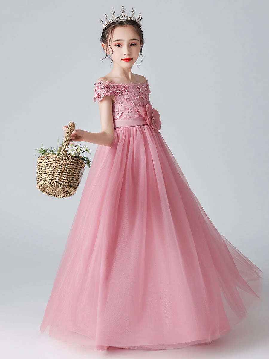 Pink Bateau Neck Sleeveless Bows Formal Kids Pageant flower girl dresses - Image 4