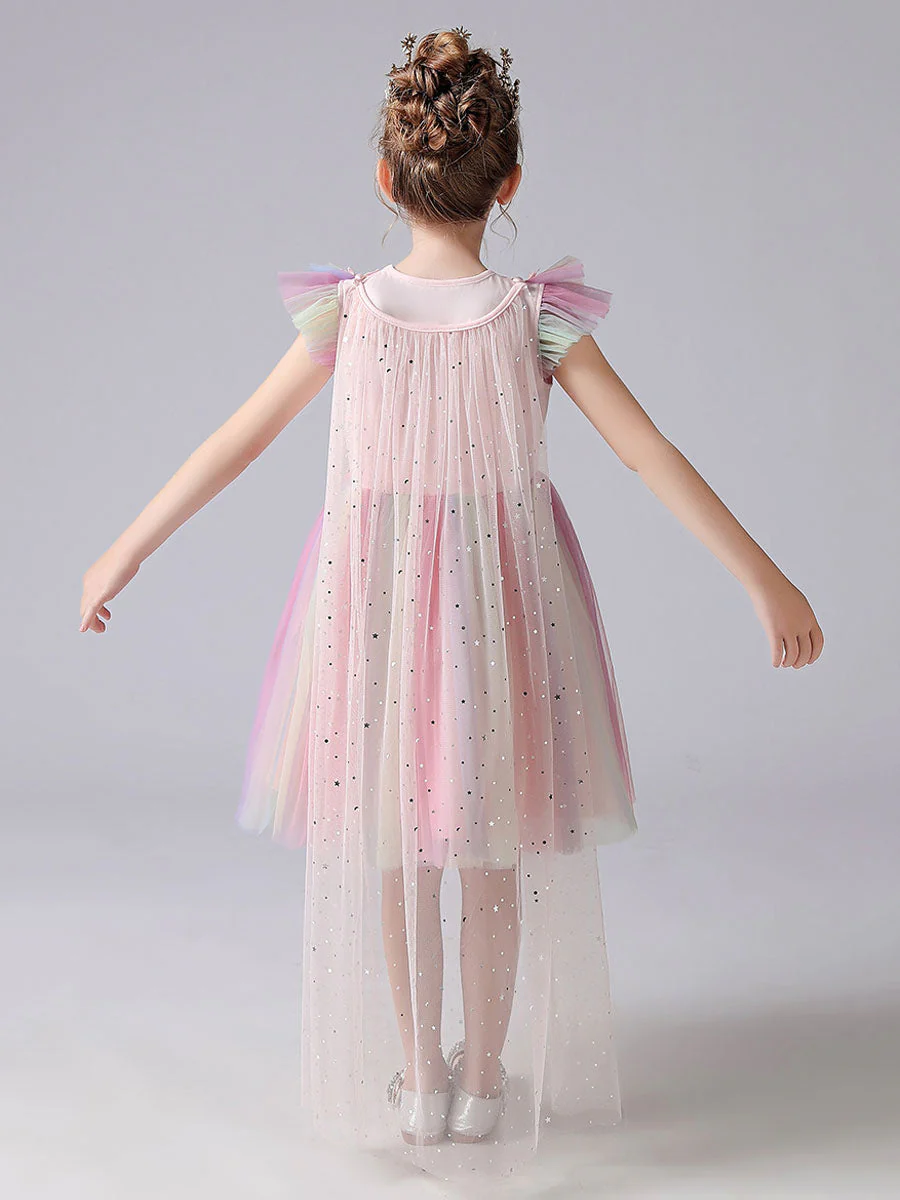 Pink Jewel Neck Short Sleeves Kids Social Party Dresses Princess Dress - Image 4
