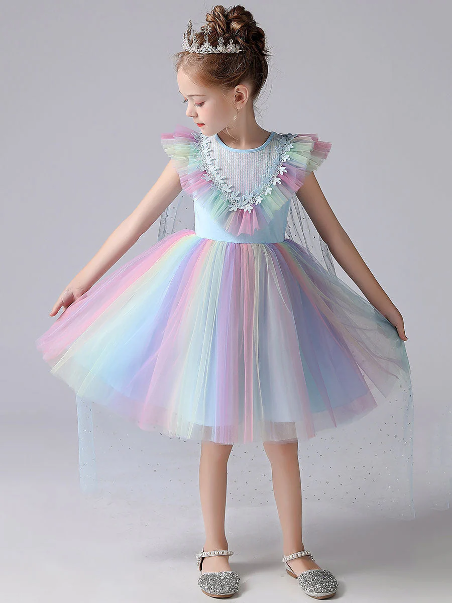 Pink Jewel Neck Short Sleeves Kids Social Party Dresses Princess Dress - Image 6
