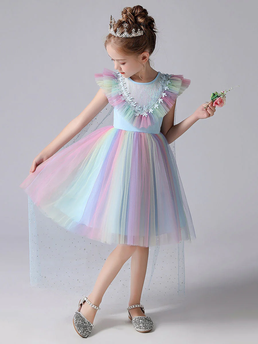 Pink Jewel Neck Short Sleeves Kids Social Party Dresses Princess Dress - Image 7