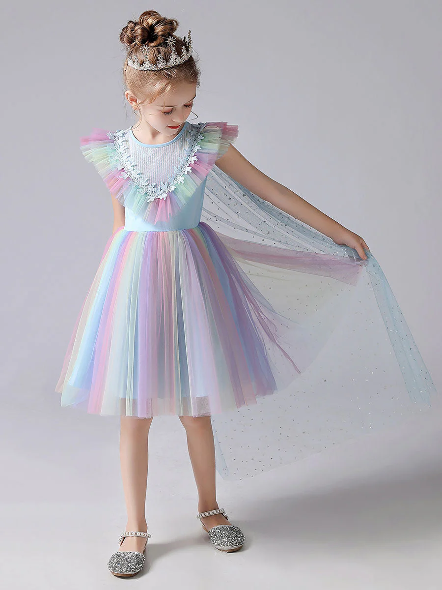 Pink Jewel Neck Short Sleeves Kids Social Party Dresses Princess Dress - Image 8