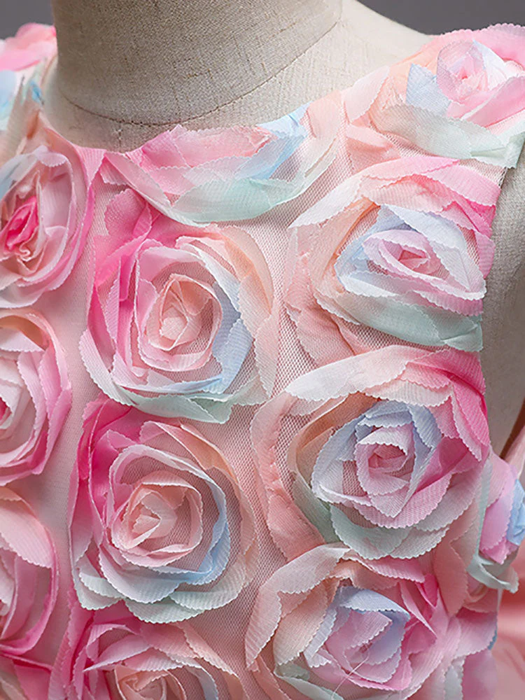 Pink Jewel Neck Sleeveless Bows Flowers Tulle Polyester Cotton Formal Kids Pageant flower girl dresses - Image 6