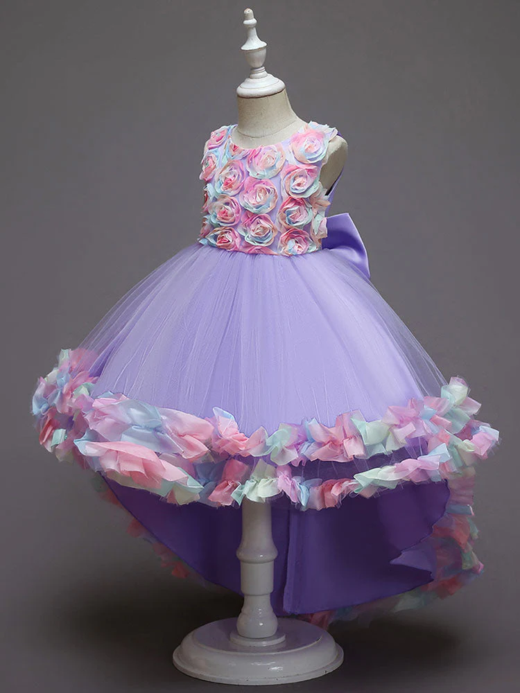 Pink Jewel Neck Sleeveless Bows Flowers Tulle Polyester Cotton Formal Kids Pageant flower girl dresses - Image 7