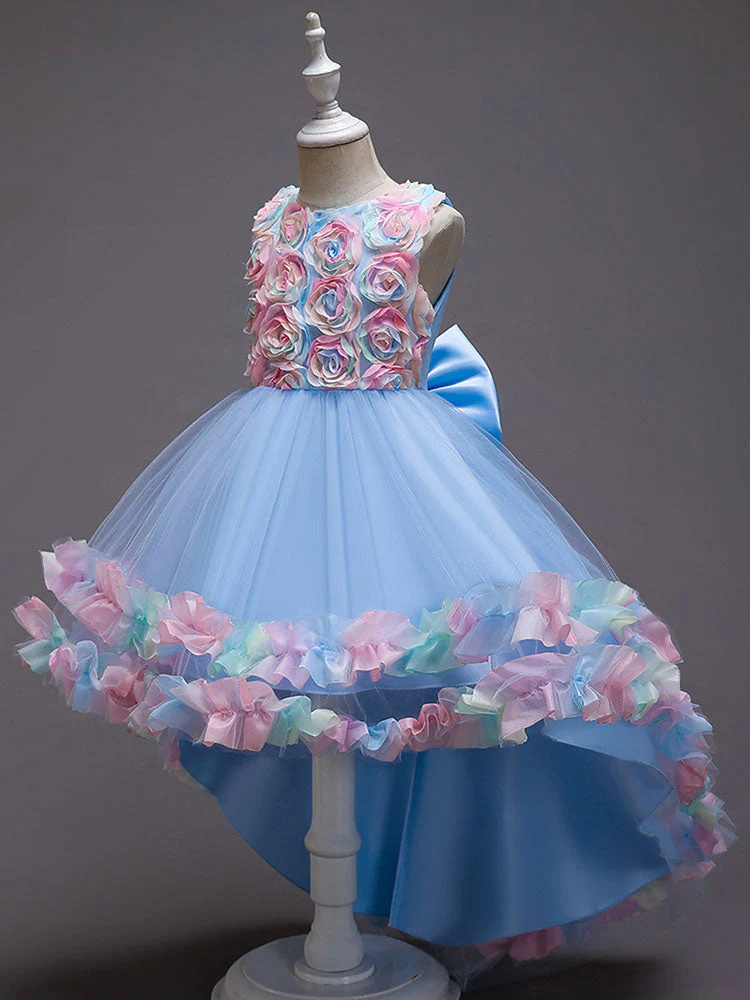 Pink Jewel Neck Sleeveless Bows Flowers Tulle Polyester Cotton Formal Kids Pageant flower girl dresses - Image 8