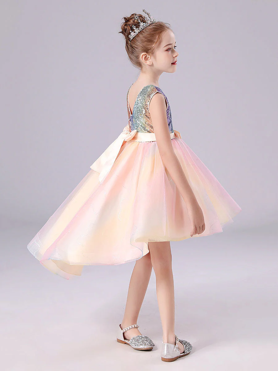 Pink Jewel Neck Tulle Sleeveless Short Princess Dress Bows Formal Kids Pageant flower girl dresses - Image 2