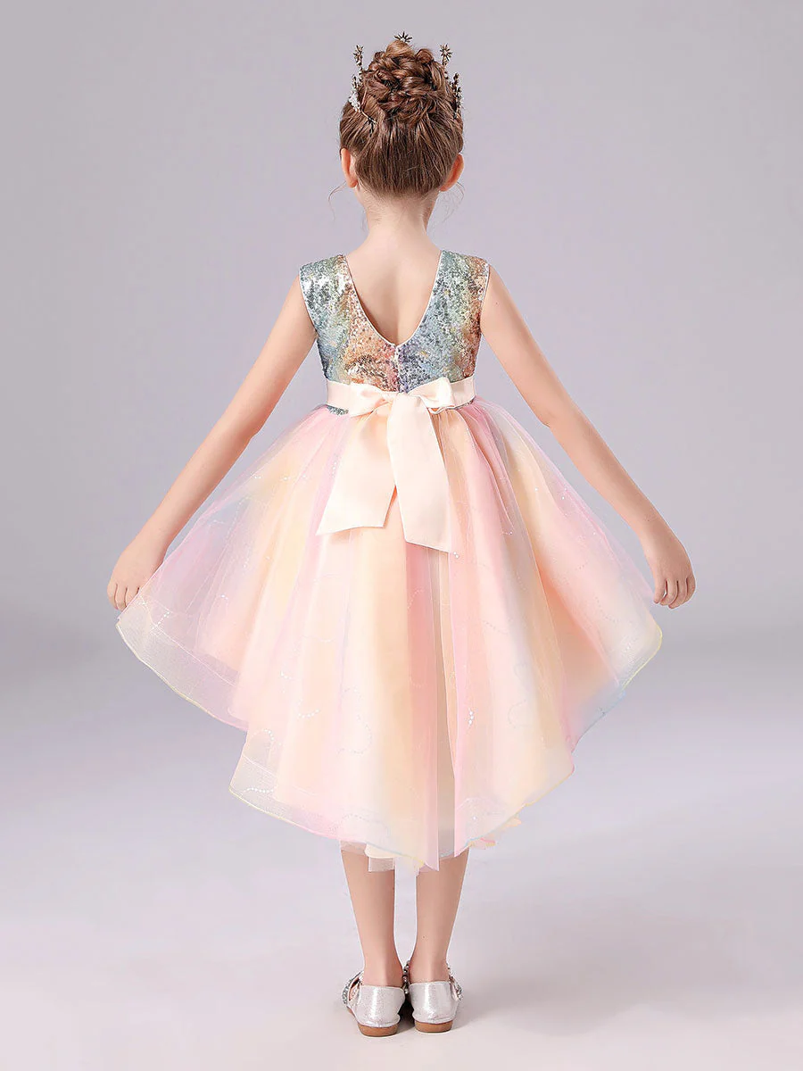 Pink Jewel Neck Tulle Sleeveless Short Princess Dress Bows Formal Kids Pageant flower girl dresses - Image 3