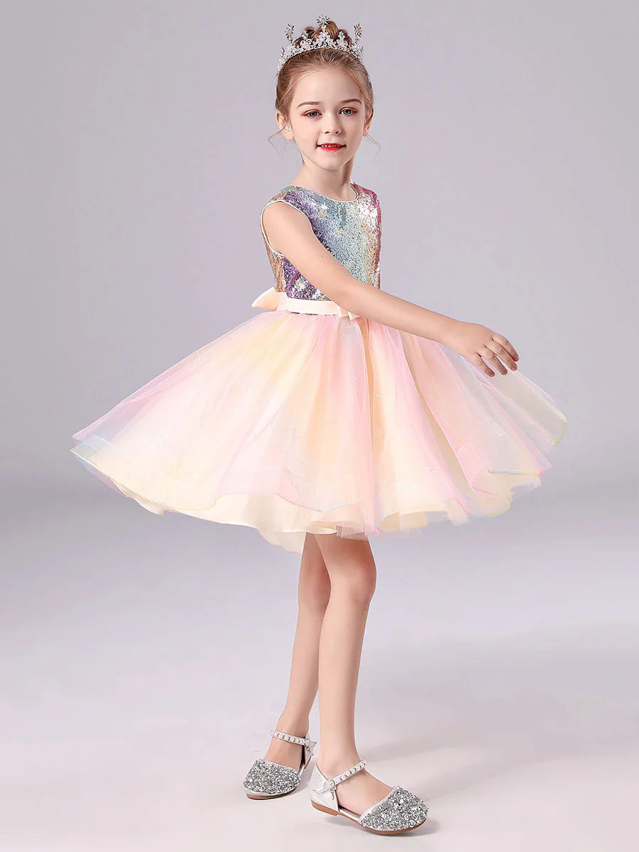 Pink Jewel Neck Tulle Sleeveless Short Princess Dress Bows Formal Kids Pageant flower girl dresses - Image 4