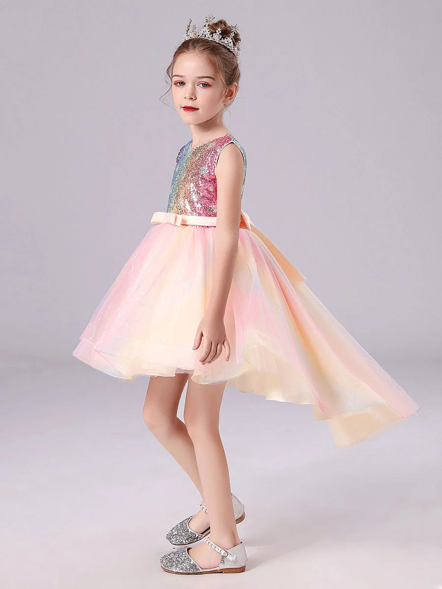 Pink Jewel Neck Tulle Sleeveless Short Princess Dress Bows Formal Kids Pageant flower girl dresses - Image 5