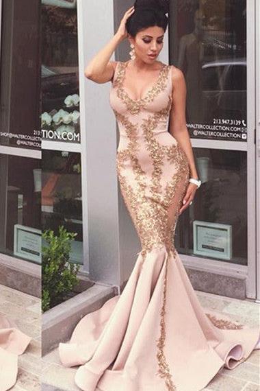 Pink Lace-Appliques Mermaid Sleeveless Prom Dresses - Image 4