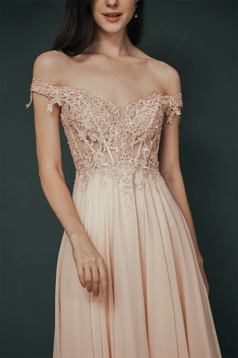 Pink Lace-up Off-the-shoulder Chiffon Formal Dress - Image 3