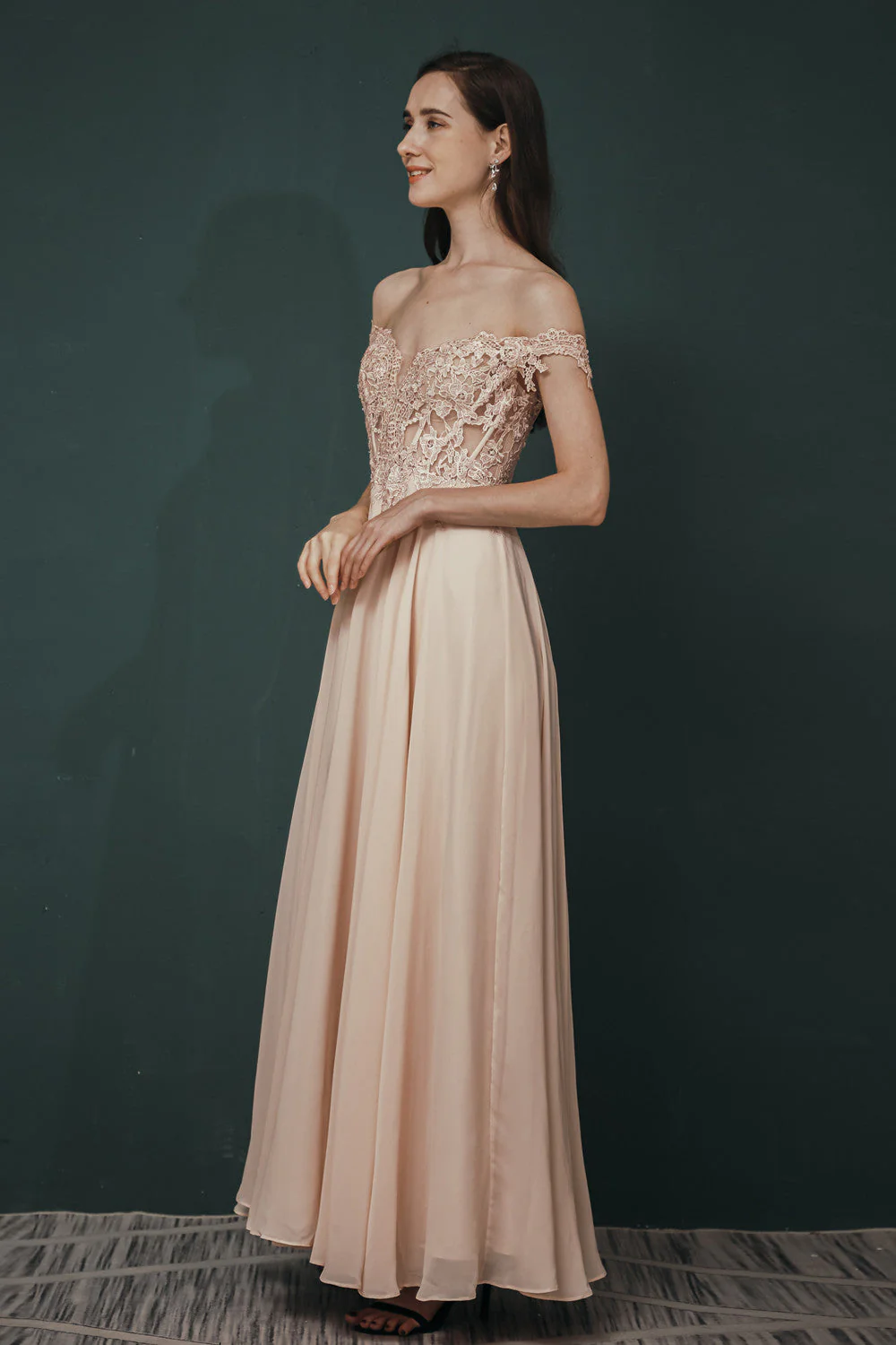 Pink Lace-up Off-the-shoulder Chiffon Formal Dress - Image 4