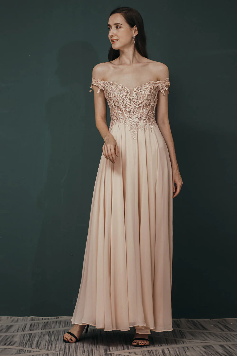 Pink Lace-up Off-the-shoulder Chiffon Formal Dress - Image 5