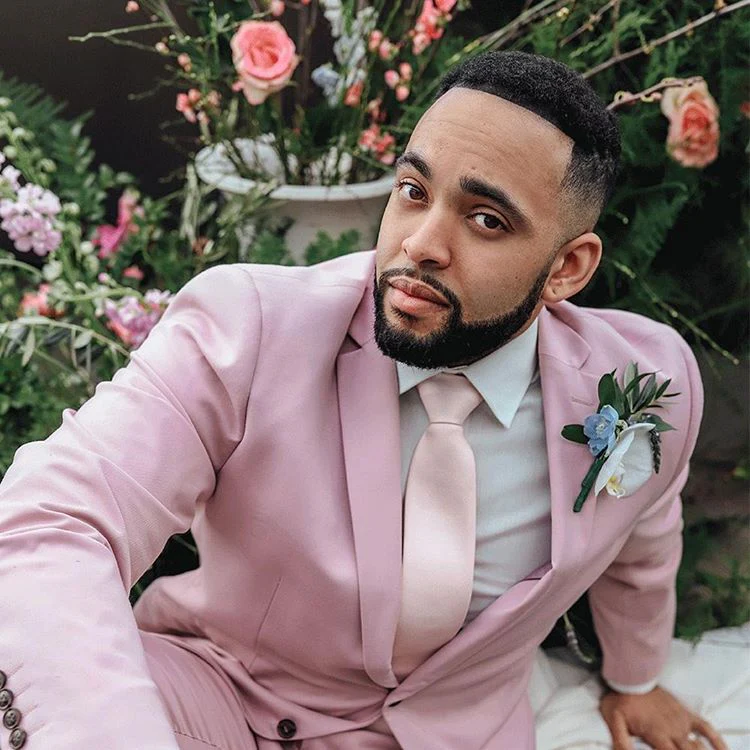 Pink Notched Lapel Mens Suits For Groom Tuxedos Party Prom Tuxedo with 2 Pieces - Image 2