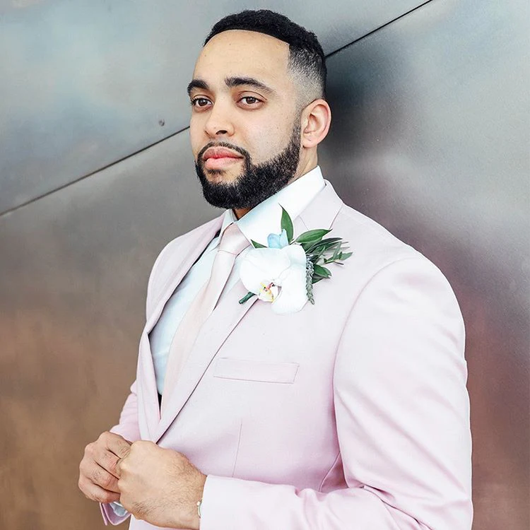 Pink Notched Lapel Mens Suits For Groom Tuxedos Party Prom Tuxedo with 2 Pieces - Image 3