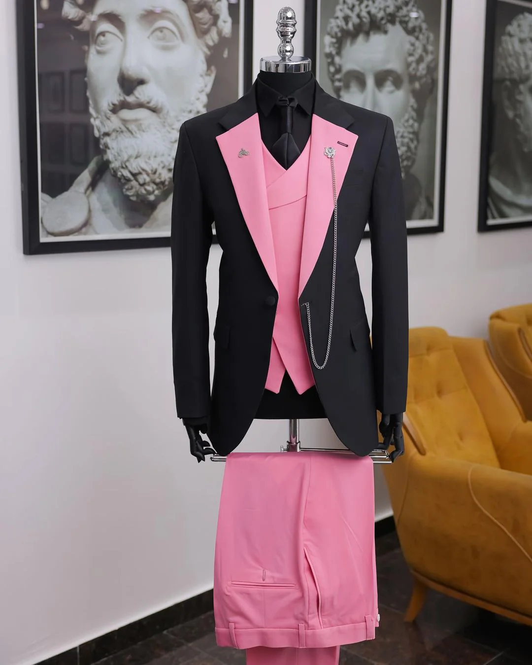 Pink Peaked Lapel 3-Piece Prom Suit - Image 2