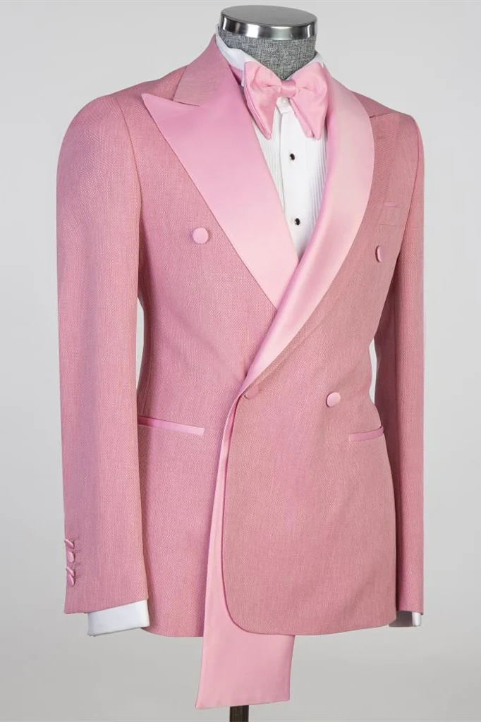 Pink Peaked Lapel Double-Breasted Prom Suit - Image 2