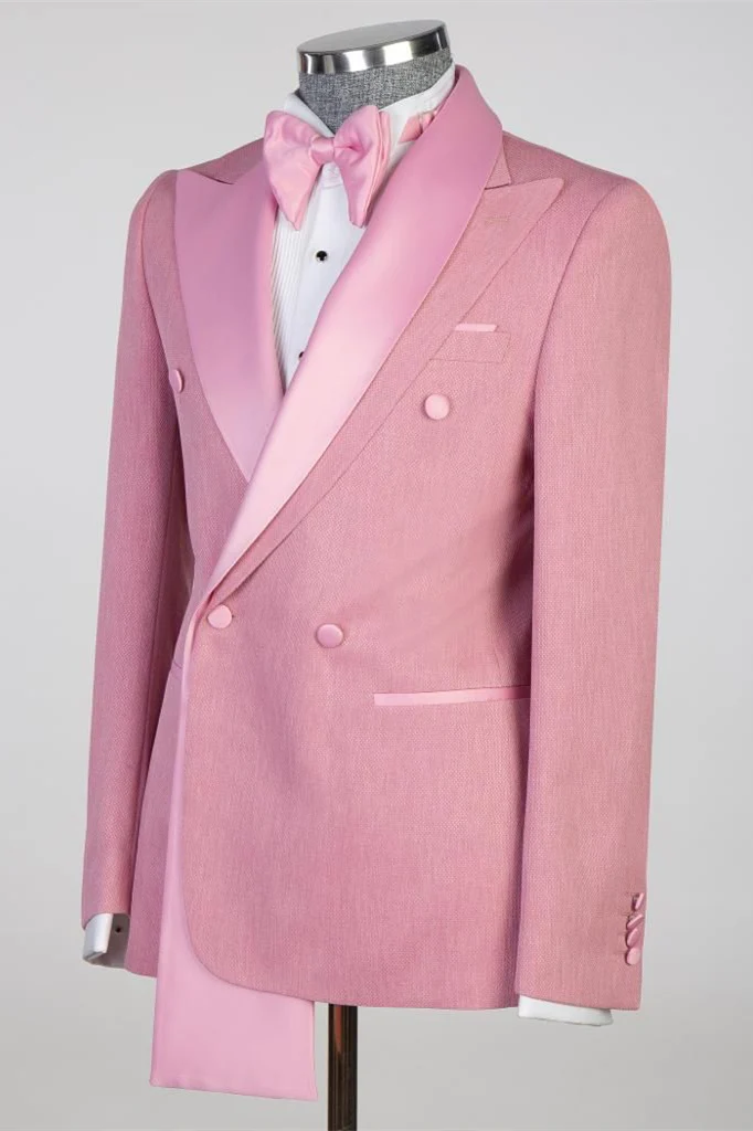 Pink Peaked Lapel Double-Breasted Prom Suit - Image 3