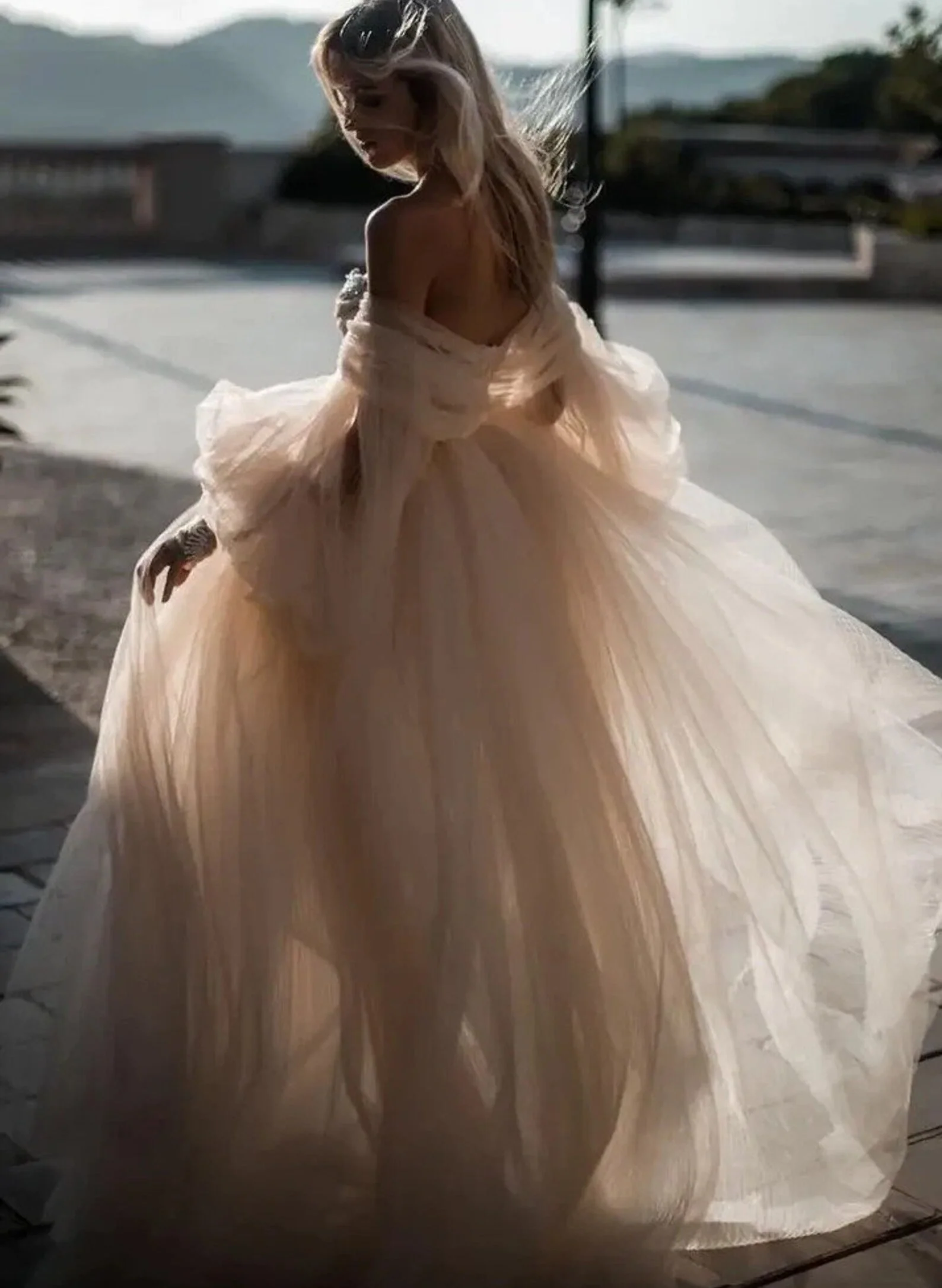 Pink Romantic Long Sleeves Off-The-Shoulder Wedding Dresses Lace - Image 2