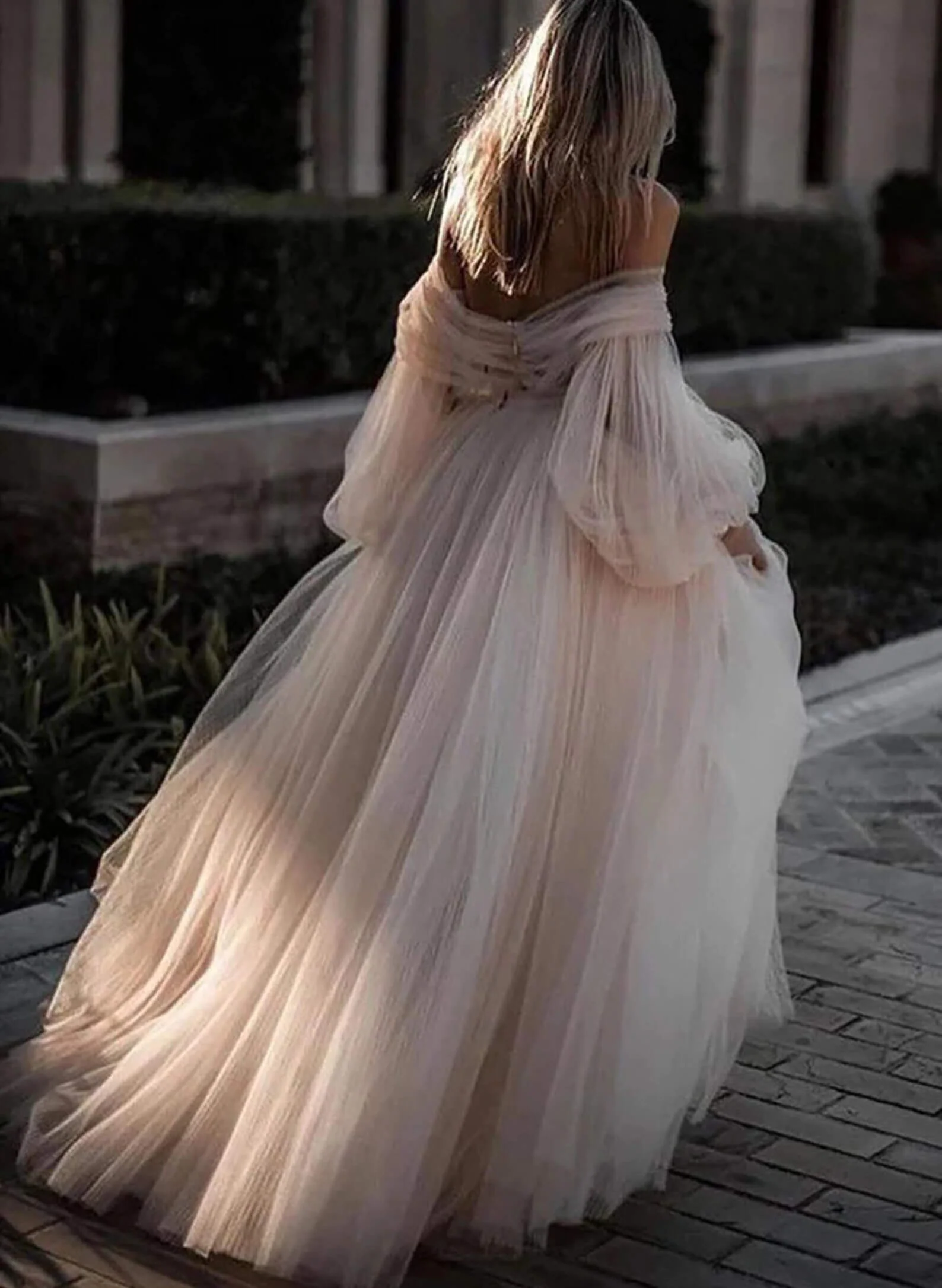 Pink Romantic Long Sleeves Off-The-Shoulder Wedding Dresses Lace - Image 3