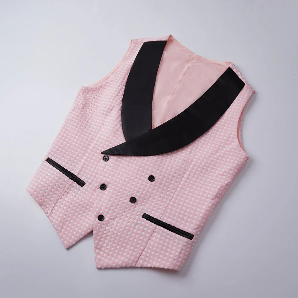 Pink Shawl Lapel Dot Wedding Men Suits Online - Image 3