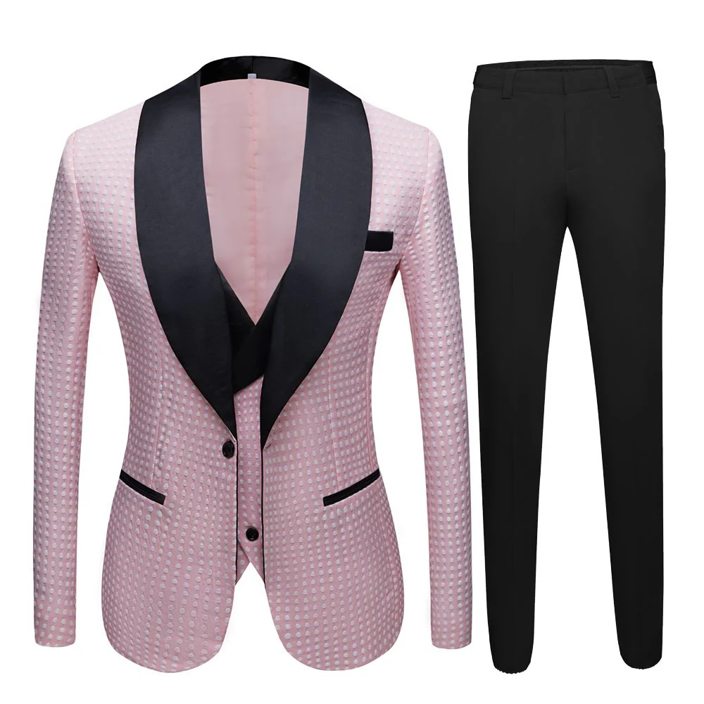 Pink Shawl Lapel Dot Wedding Men Suits Online - Image 4