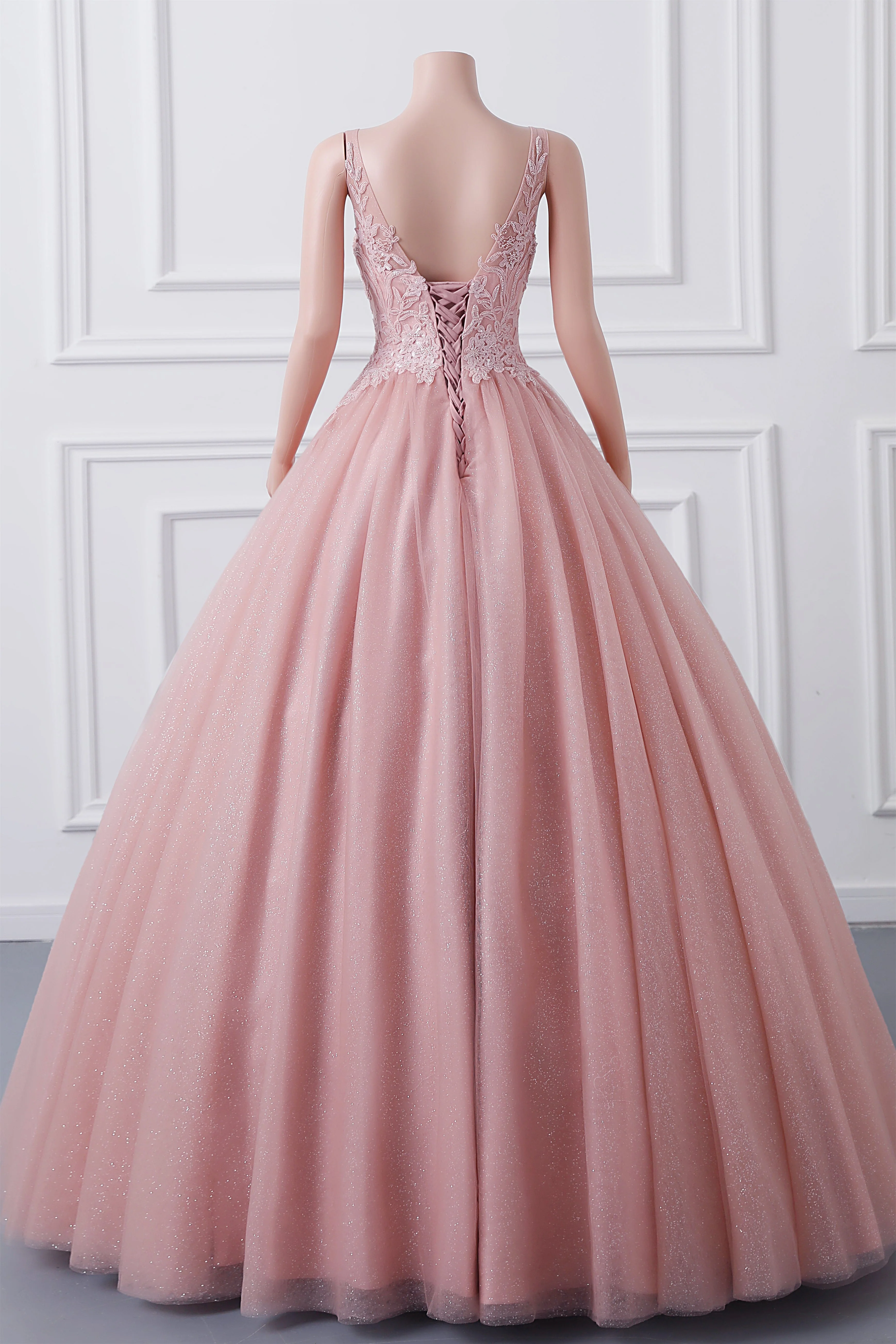 Sleeveless Dusty Pink Luxury Beaded Ball Gown Quince Dresses - Image 2