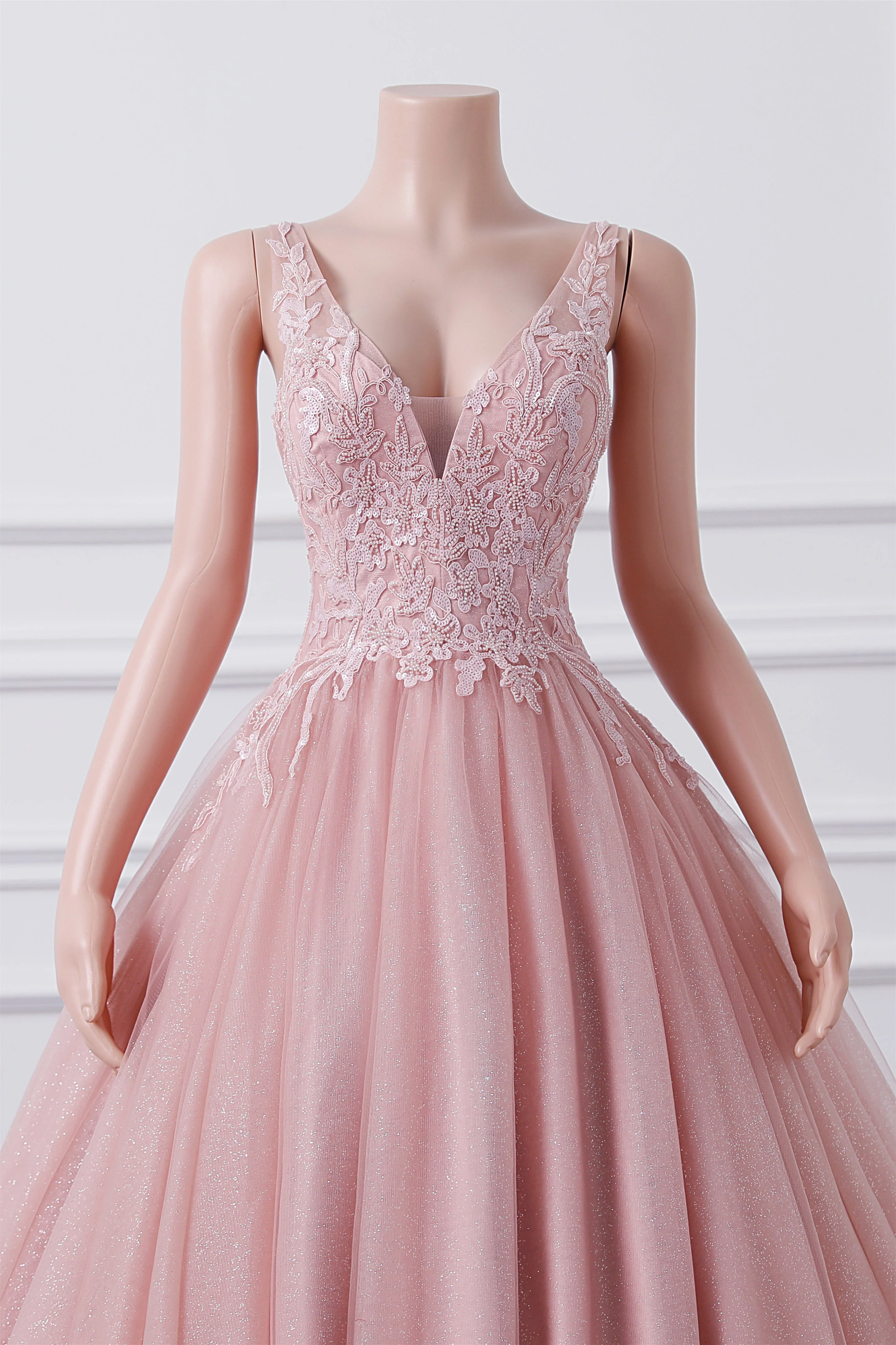 Sleeveless Dusty Pink Luxury Beaded Ball Gown Quince Dresses - Image 3
