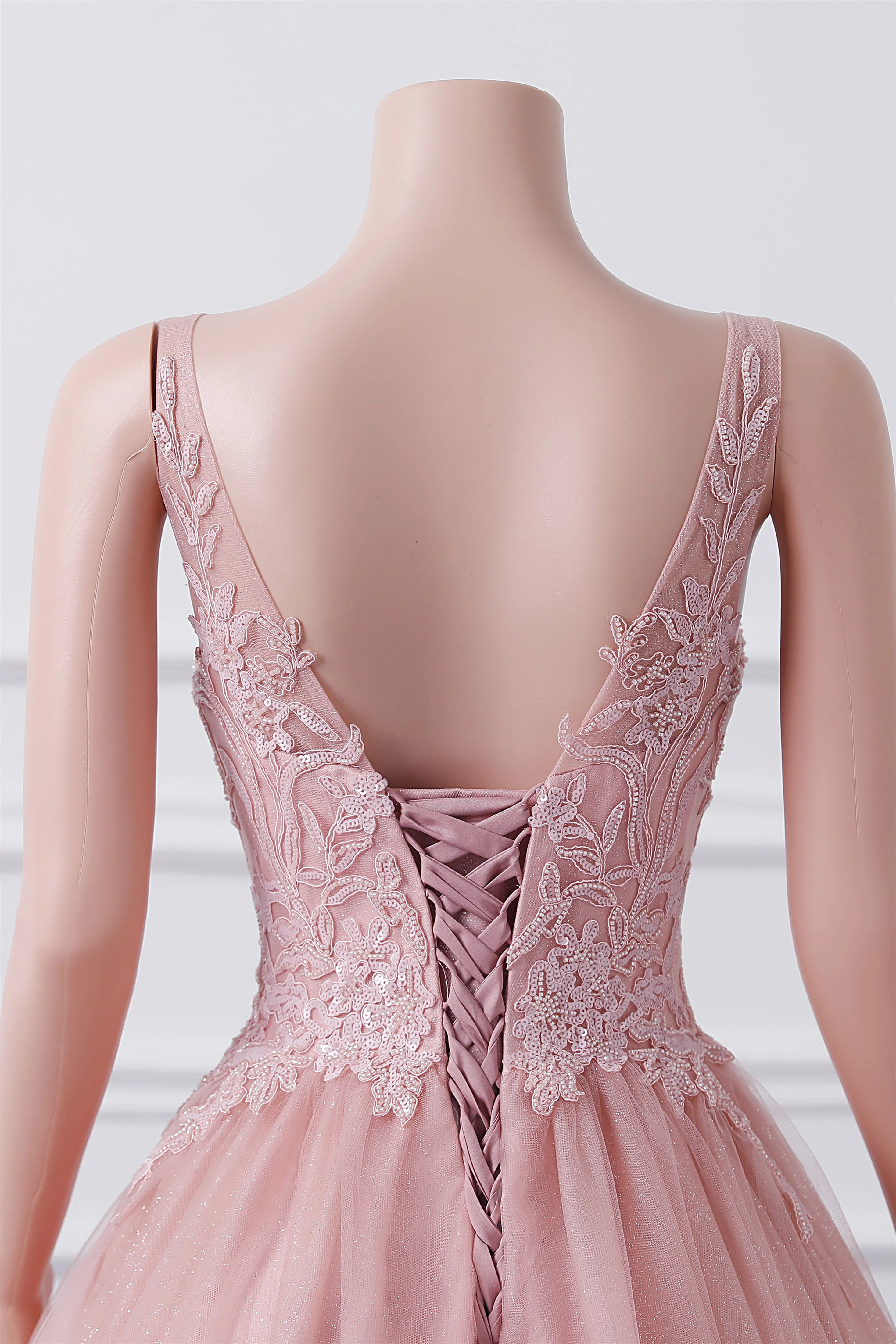 Sleeveless Dusty Pink Luxury Beaded Ball Gown Quince Dresses - Image 6