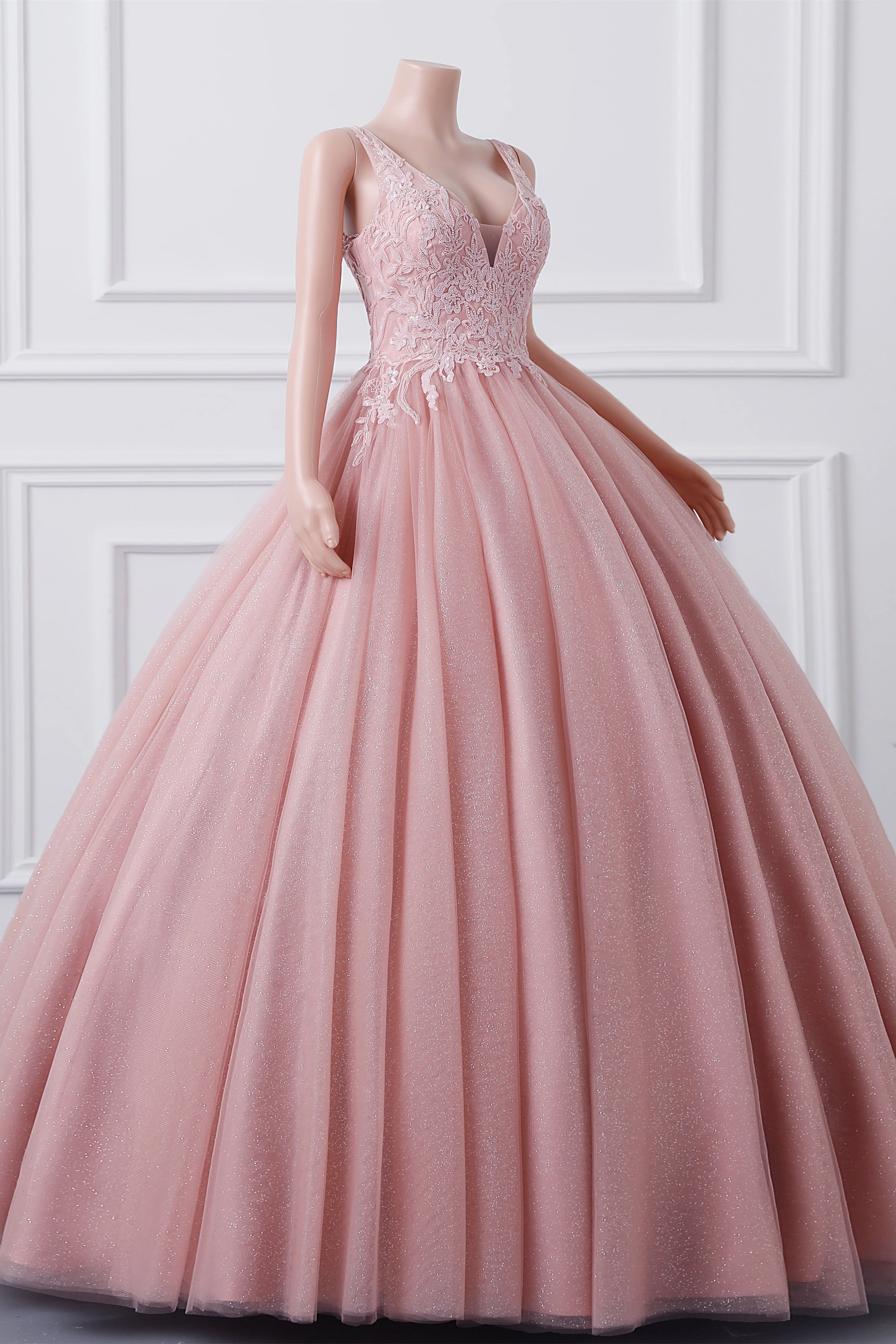 Sleeveless Dusty Pink Luxury Beaded Ball Gown Quince Dresses - Image 8