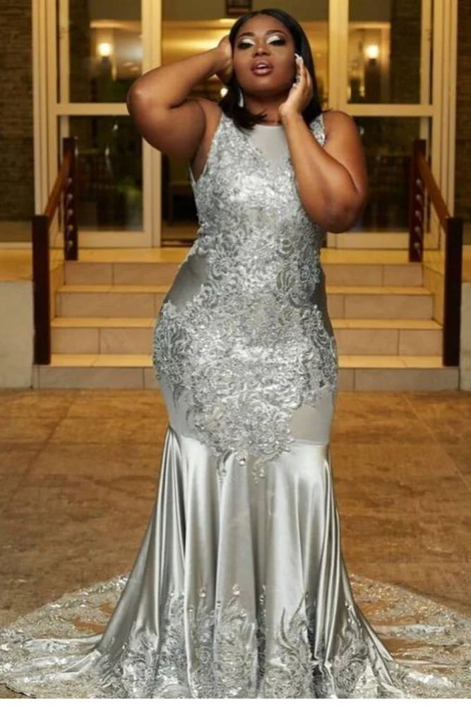 Plus Size Fit and Flare Sleeveless Wholesale Prom Dresses Lace Appliques Evening Dresses On Sale - Image 2