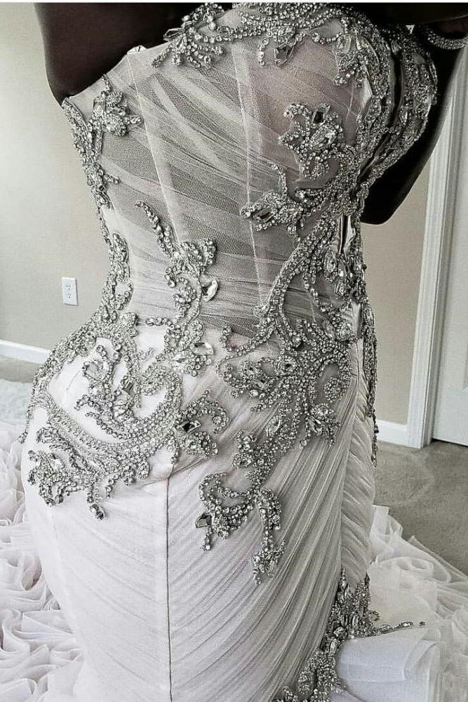 Plus Size Mermaid Crystal Lace Beads Sweetheart Long Train African Custom Made Ruffless Wedding Dresses - Image 8
