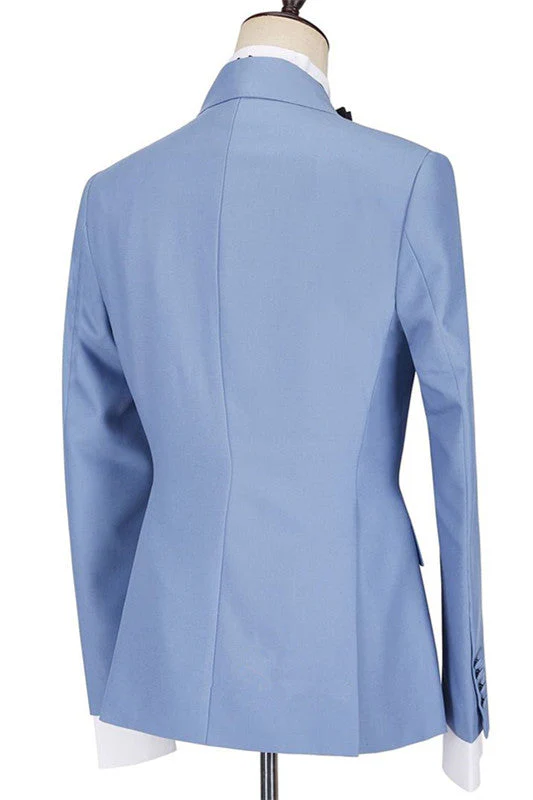 Blue Slim Fit Peaked Lapel Ruffles Designer Men's Prom Suits - Image 2