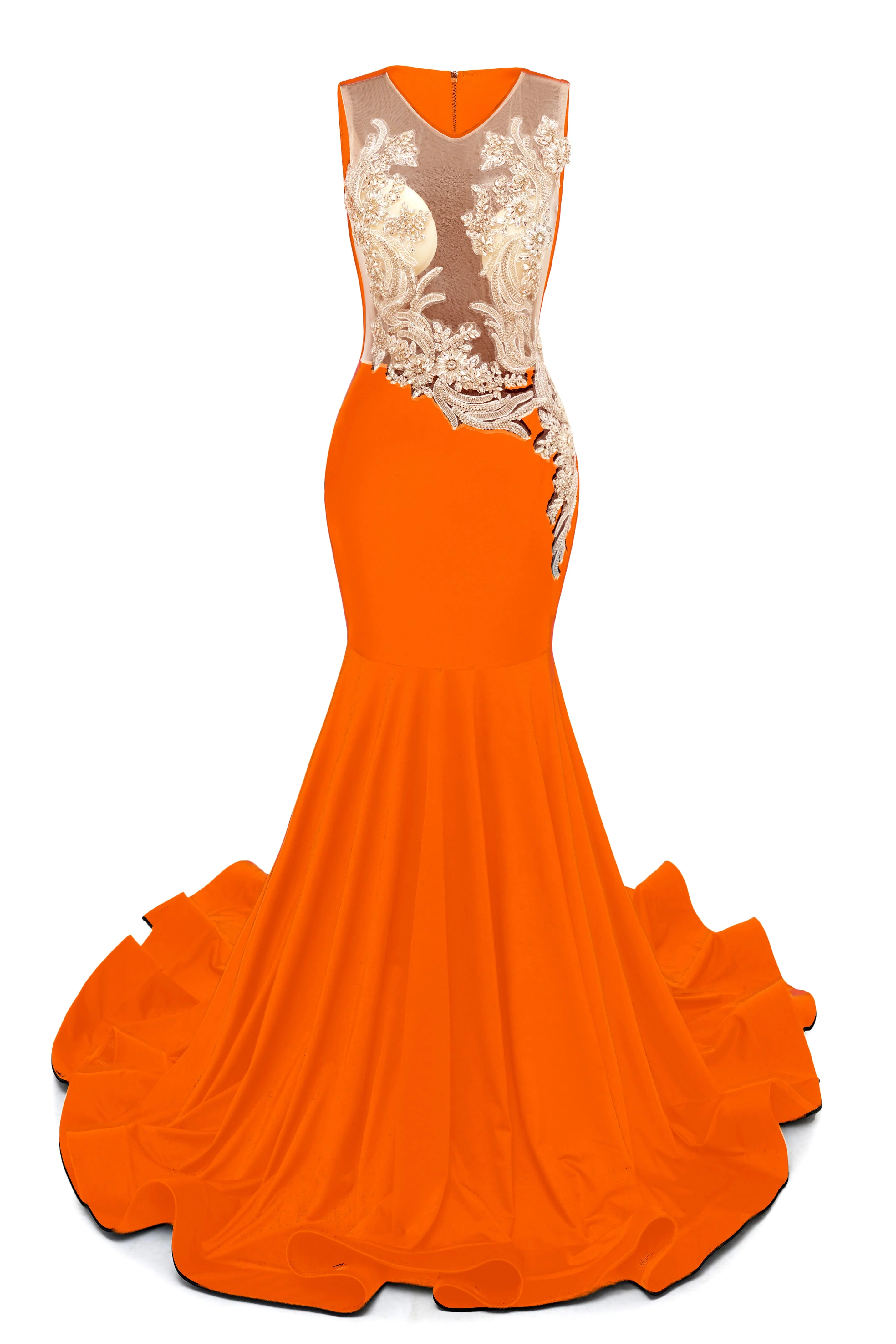 Portrait Trumpet Sweep Train Sleeveless Beading Evening Dress - Image 12