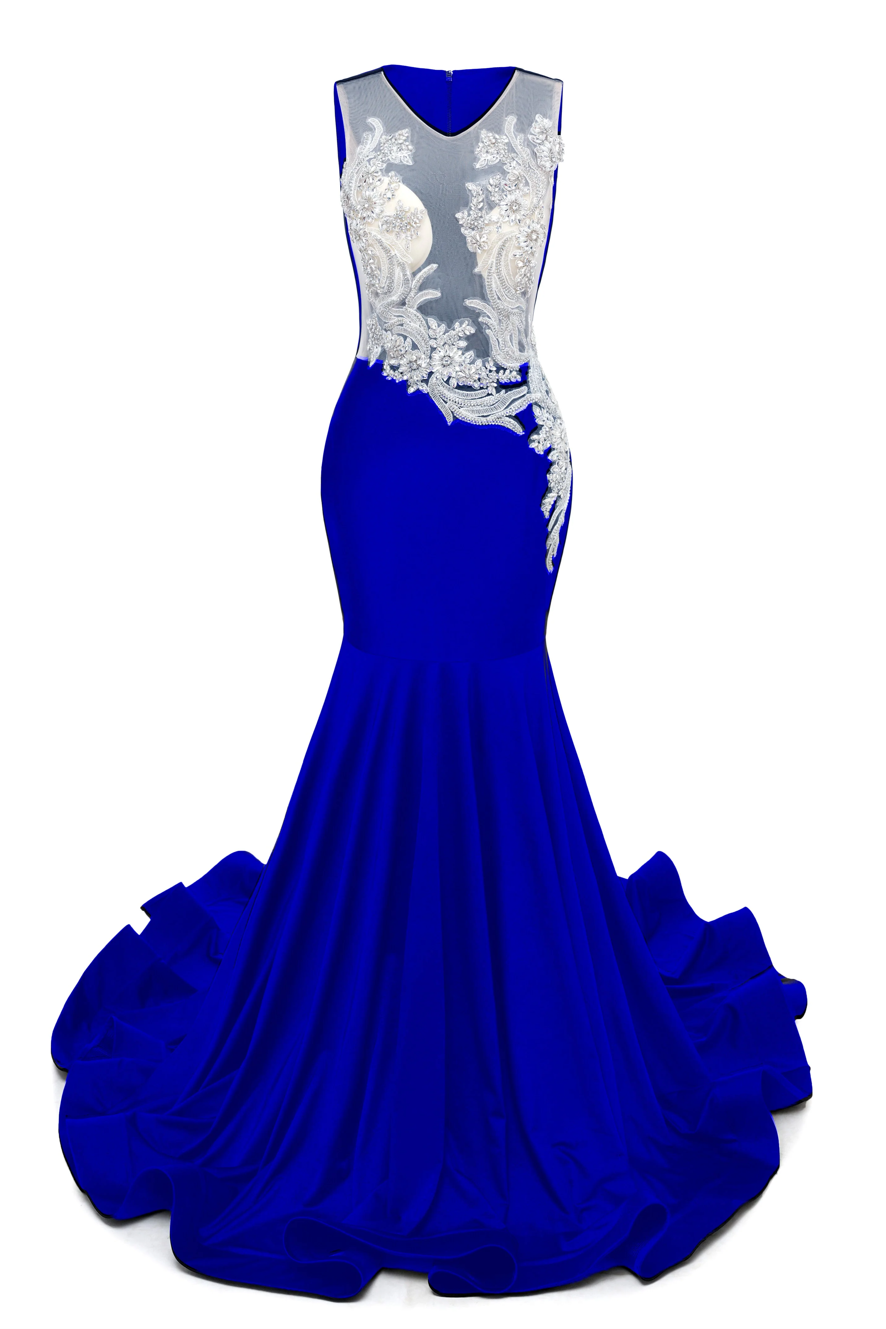 Portrait Trumpet Sweep Train Sleeveless Beading Evening Dress - Image 13