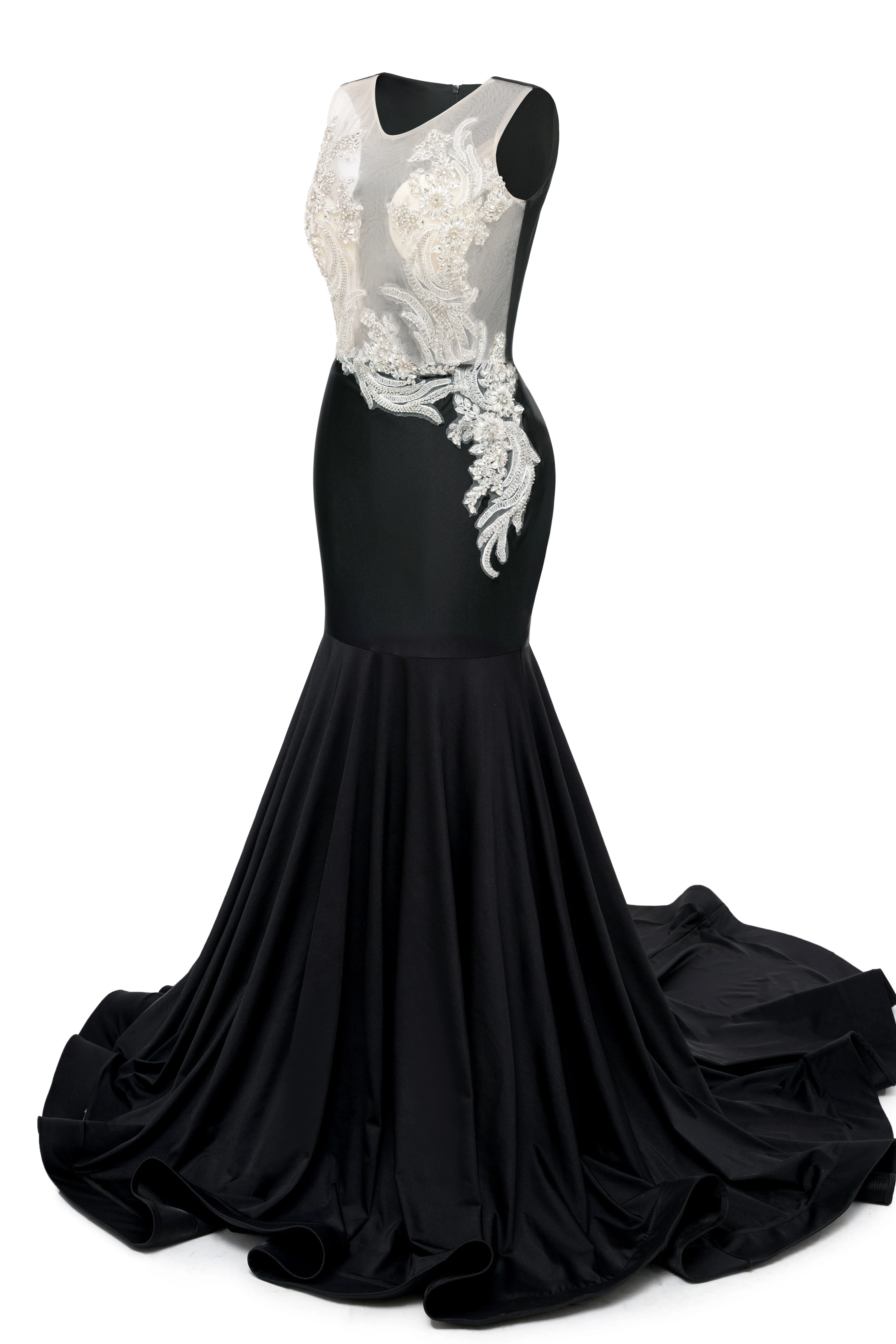 Portrait Trumpet Sweep Train Sleeveless Beading Evening Dress - Image 3