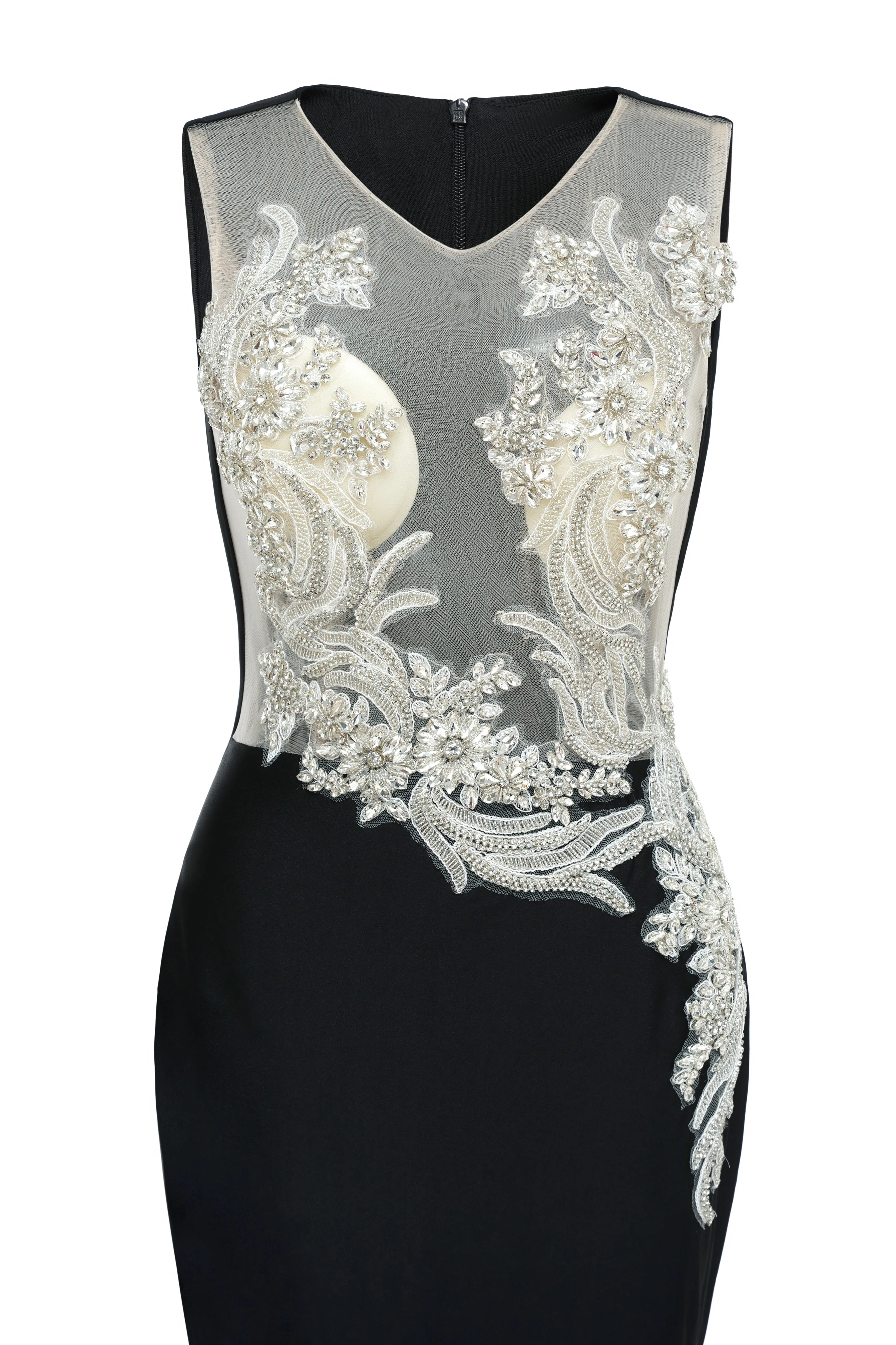Portrait Trumpet Sweep Train Sleeveless Beading Evening Dress - Image 4