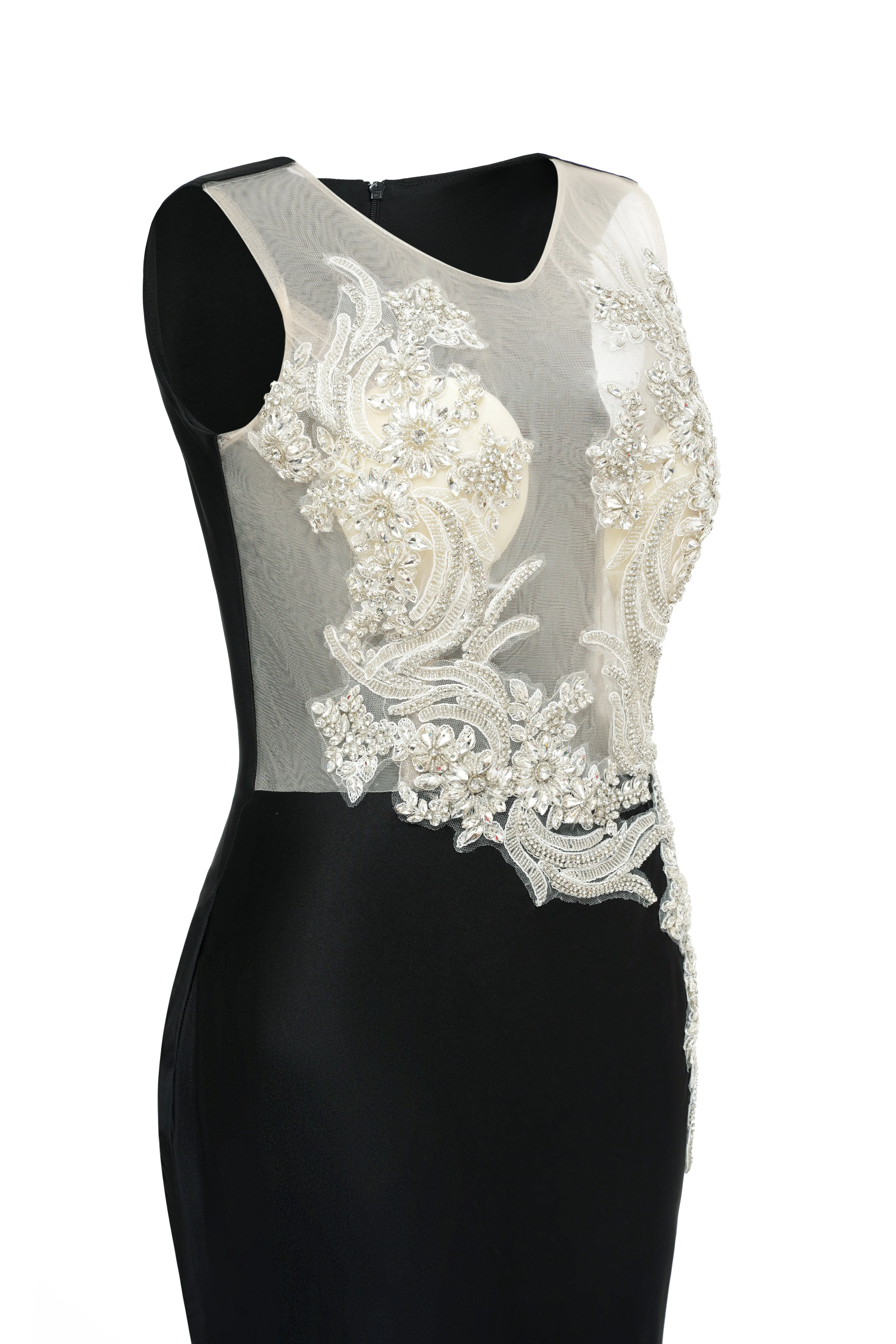 Portrait Trumpet Sweep Train Sleeveless Beading Evening Dress - Image 6