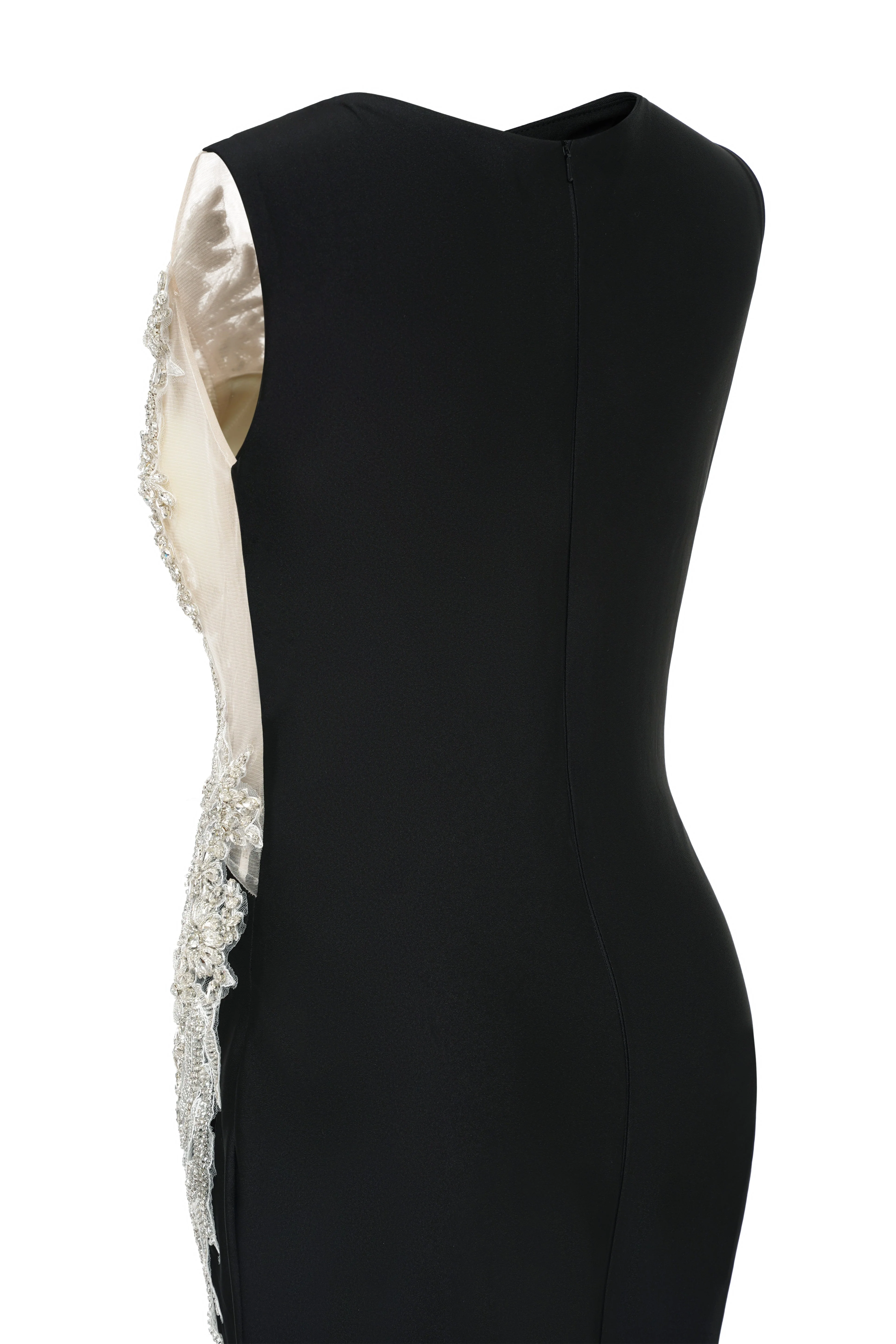 Portrait Trumpet Sweep Train Sleeveless Beading Evening Dress - Image 7