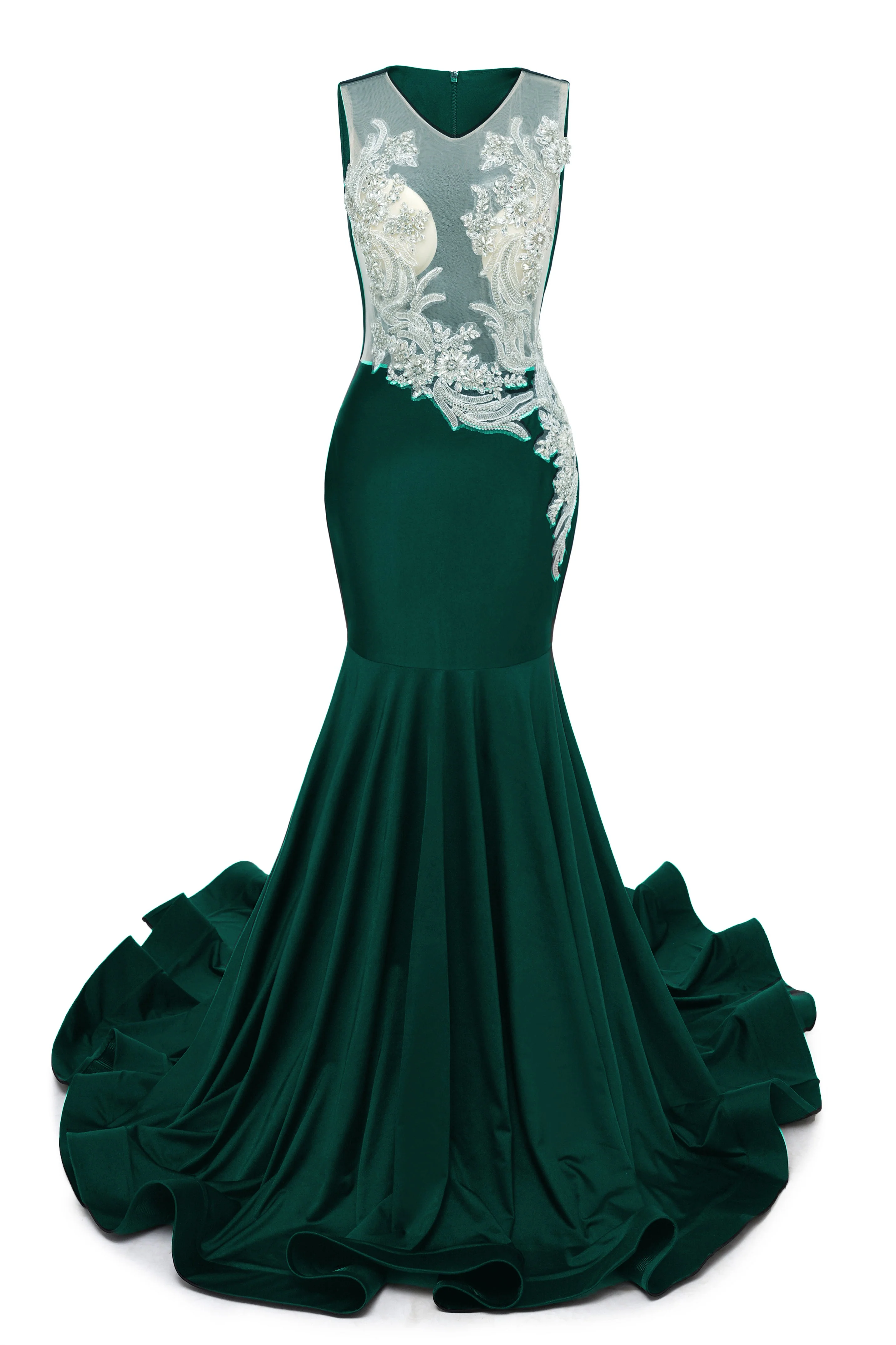 Portrait Trumpet Sweep Train Sleeveless Beading Evening Dress - Image 8