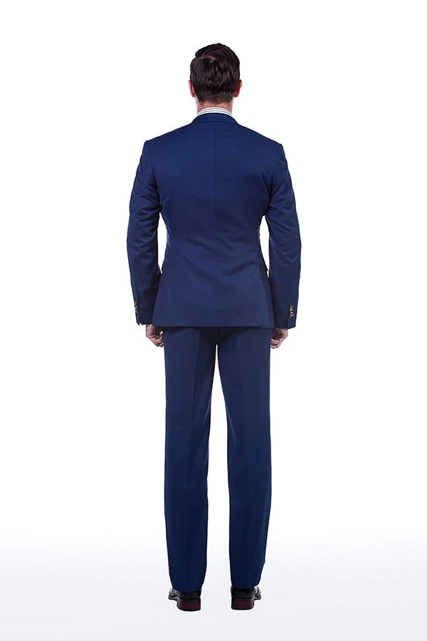 Premium Peak Lapel Navy Blue Three Piece Suits for Men with Double Breasted Vest - Image 3