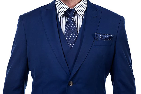 Premium Peak Lapel Navy Blue Three Piece Suits for Men with Double Breasted Vest - Image 4